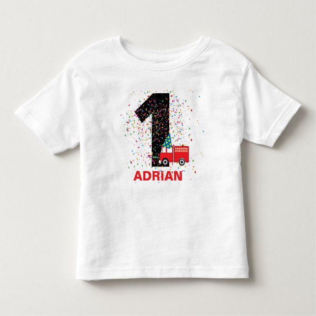 Camiseta Infantil Festa de aniversário de Caminhão de Fogo Vermelho  (Frente)
