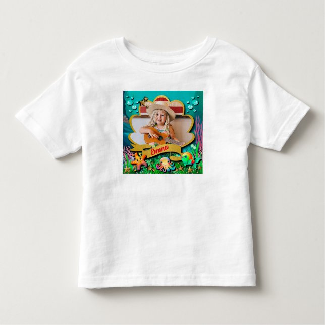 Camiseta Infantil Festa de Aniversário de Menina Sereia & Sob o Mar (Frente)