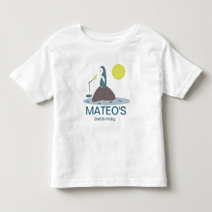 Camiseta Infantil Festa de Aniversário de Pesca de Pinguim Fofa