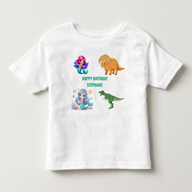 Camiseta Infantil Festa de aniversário de sereia do Dinossauro Moder (Frente)