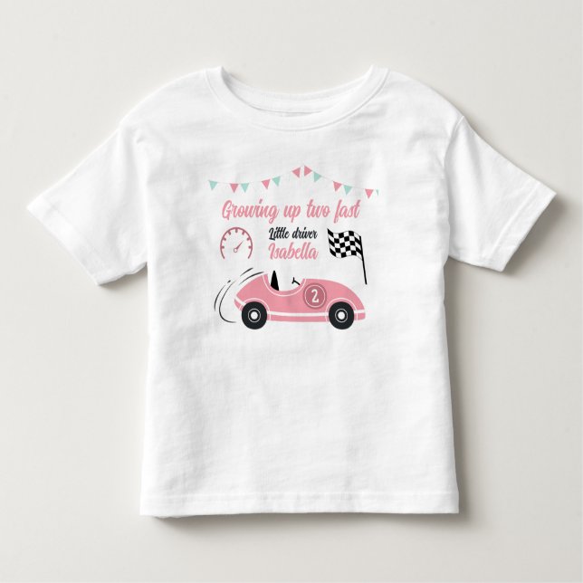 Camiseta Infantil Festa de Aniversário do Carro de Corrida Rosa Fest (Frente)