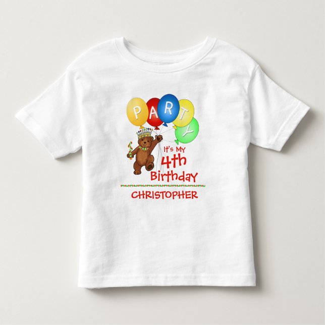 Camiseta Infantil Festa de Aniversário do Royal Bear 4º (Frente)