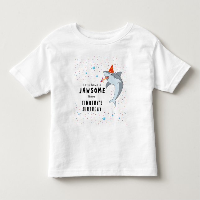 Camiseta Infantil Festa de Aniversário Infantil Tubarão Fofo no Ocea (Frente)