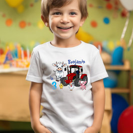 Camiseta Infantil Festa de Aniversário Trator Vermelho Diversão com