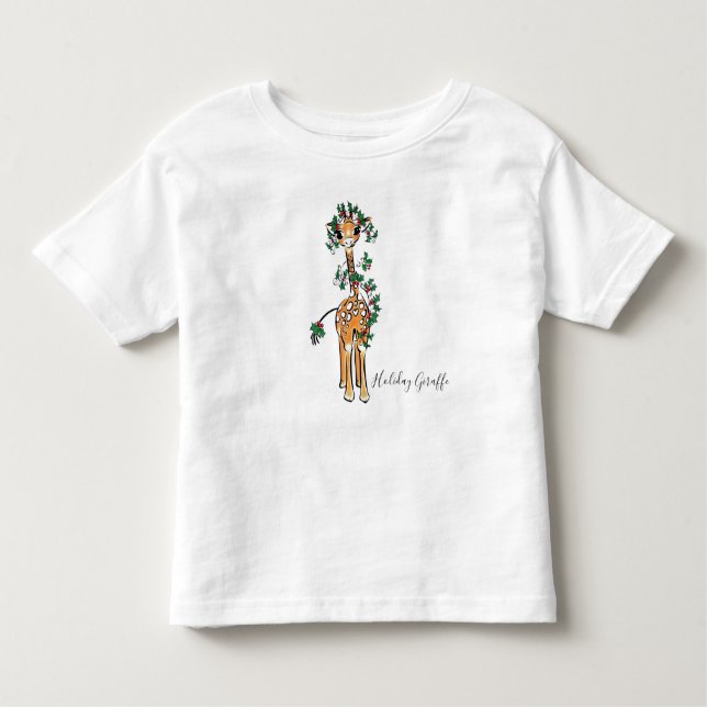 Camiseta Infantil Festivo Holiday Giraffe com Holly Garland (Frente)
