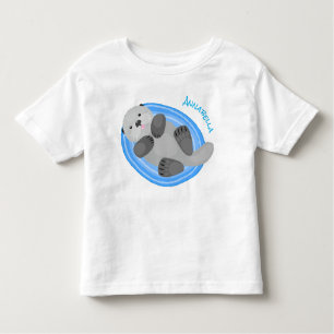 Camiseta Infantil Figura de desenho animado azul-lontra do mar feliz