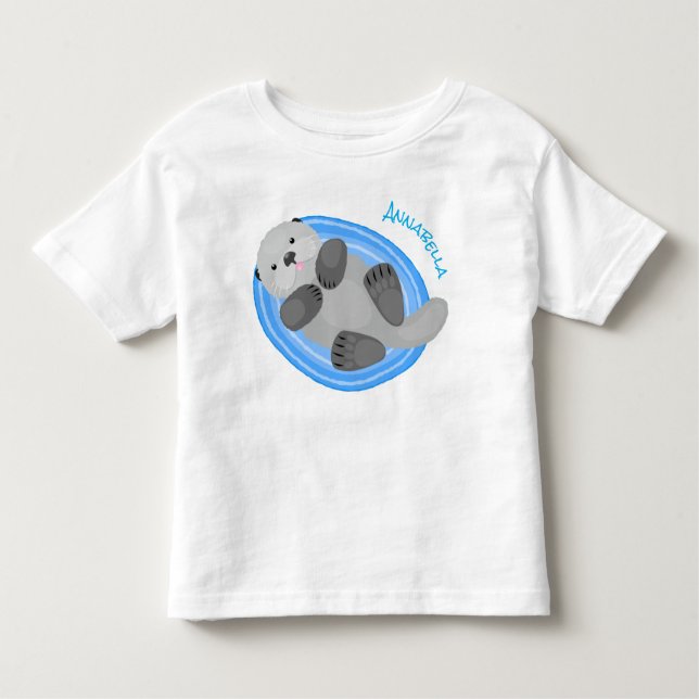 Camiseta Infantil Figura de desenho animado azul-lontra do mar feliz (Frente)