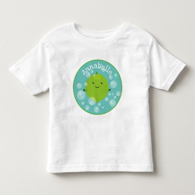 Camiseta Infantil Figura de desenho animado das bolhas de limão verd (Frente)