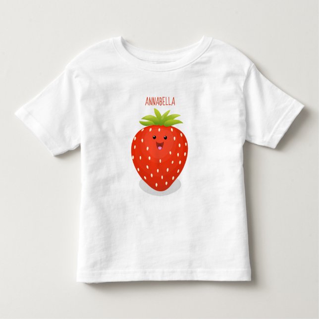Camiseta Infantil Figura de desenho animado de morango kawaii (Frente)