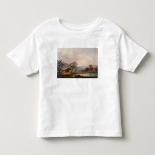 Camiseta Infantil Figuras que guiam um Sampan em volta de uma