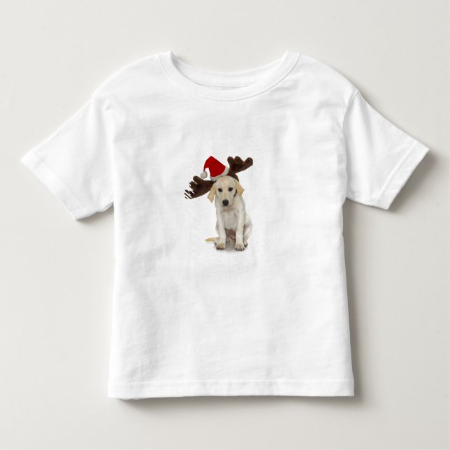 Camiseta Infantil Filhote de cachorro com papai noel chapéu e (Frente)