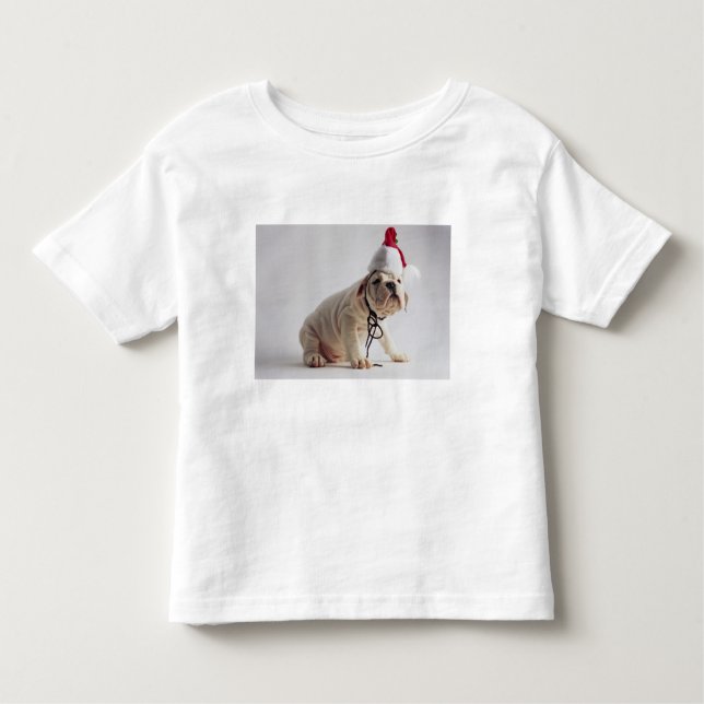 Camiseta Infantil Filhote de cachorro do buldogue que veste o chapéu (Frente)