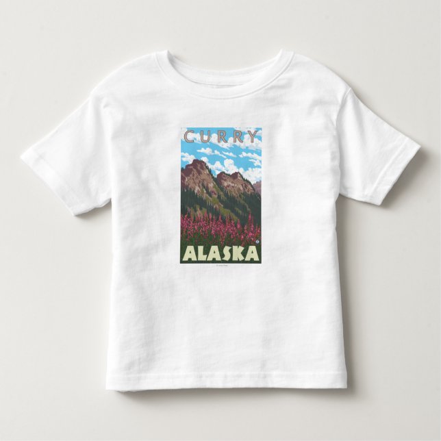 Camiseta Infantil Fireweed & montanhas - caril, Alaska (Frente)