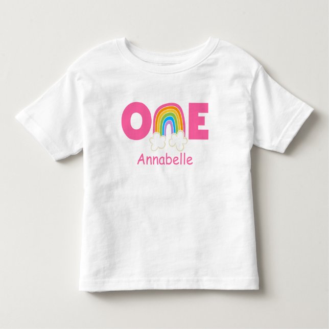 Camiseta Infantil First Birthday T-Shirt Rainbow pinks (Frente)