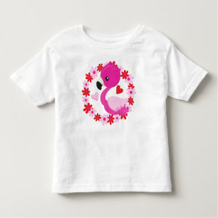 Camiseta Infantil Flamingo Bonito, Flamingo Rosa, Pássaro, Flores, C