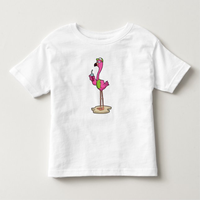 Camiseta Infantil Flamingo com óculos de sol e Boné (Frente)