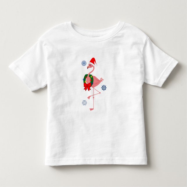 Camiseta Infantil Flamingo com Papai Noel e Fúria de Natal (Frente)