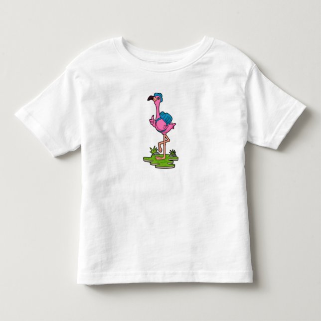 Camiseta Infantil Flamingo como Mochileiro com Mochila (Frente)
