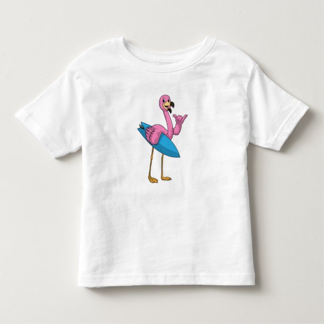 Camiseta Infantil Flamingo como surfista com surfboard (Frente)
