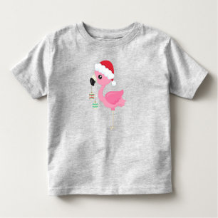 Camiseta Infantil Flamingo de Natal, Santa Hat, Enfeites de natal