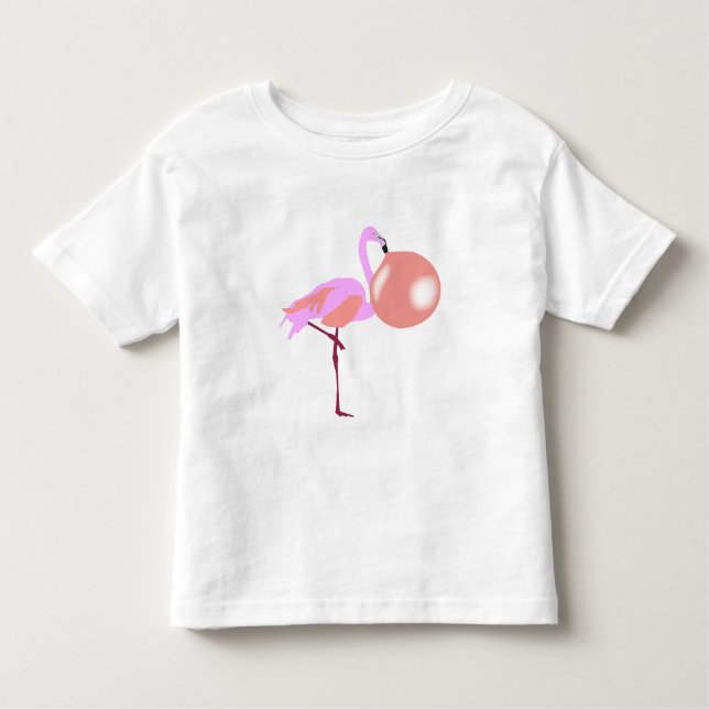 Camiseta Infantil Flamingo Engraçado de Goma de Mascar Soprando Bolh (Frente)