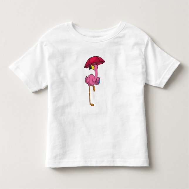Camiseta Infantil Flamingo na chuva com guarda-chuva (Frente)