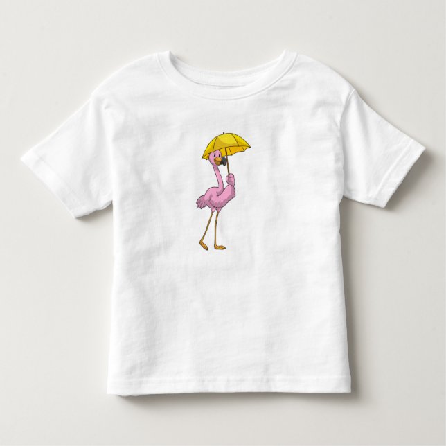 Camiseta Infantil Flamingo na chuva com guarda-chuva (Frente)