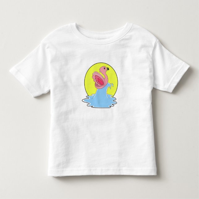 Camiseta Infantil Flamingo no Surfe na Água (Frente)
