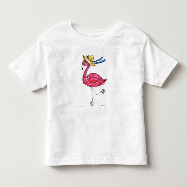 Camiseta Infantil Flamingo rosa nos Skates (Frente)