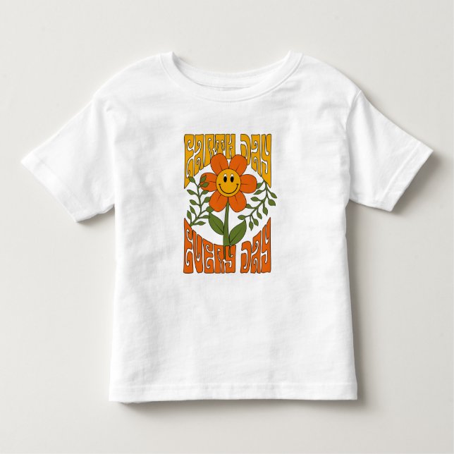 Camiseta Infantil Flor de margarida retrô sorridente dos anos 70 (Frente)