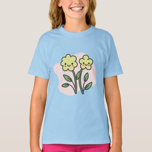 Camiseta Infantil Flores Amarelas Sorridente Fofa  (Frente)