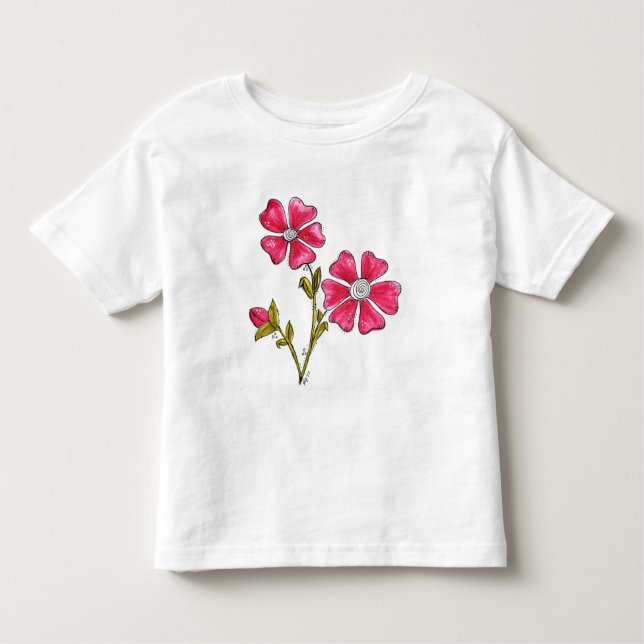 Camiseta Infantil Flores Brancas, Cinzentas, Quentes (Frente)