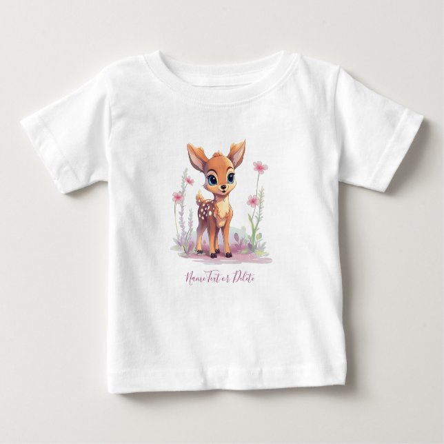 Camiseta Infantil Flores Cor-de-Rosa de Veado Bebê (Frente)