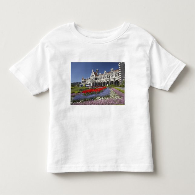 Camiseta Infantil Flores de primavera e Estação Ferroviária Históric (Frente)