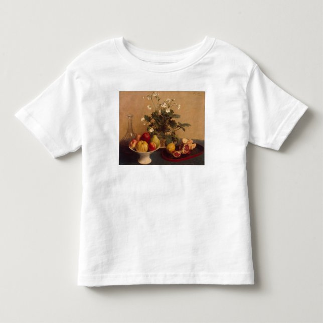 Camiseta Infantil Flores, prato com fruta e carafe, 1865 (Frente)