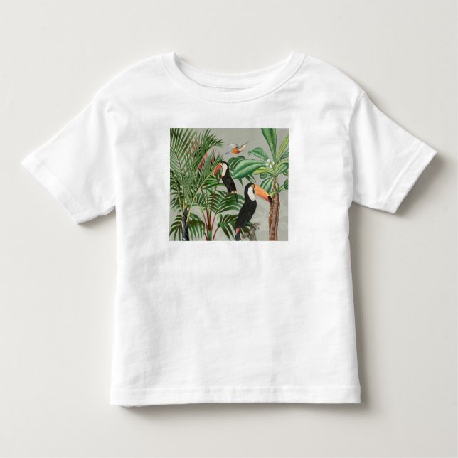 Camiseta Infantil Floresta Tropical e Pássaros tucanos (Frente)