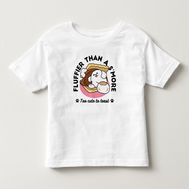 Camiseta Infantil Fluffier Tha S’more - Cute Dog and Dessert Pun (Frente)