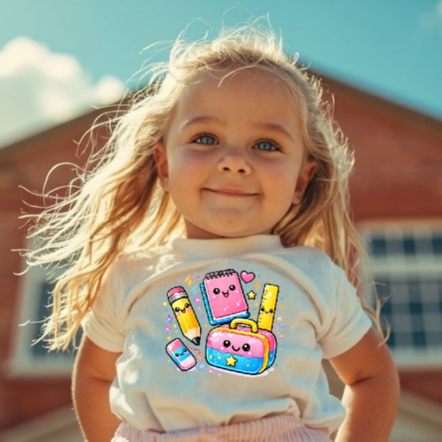 Camiseta Infantil Fofo Material Escolar Y2K (Criador carregado)