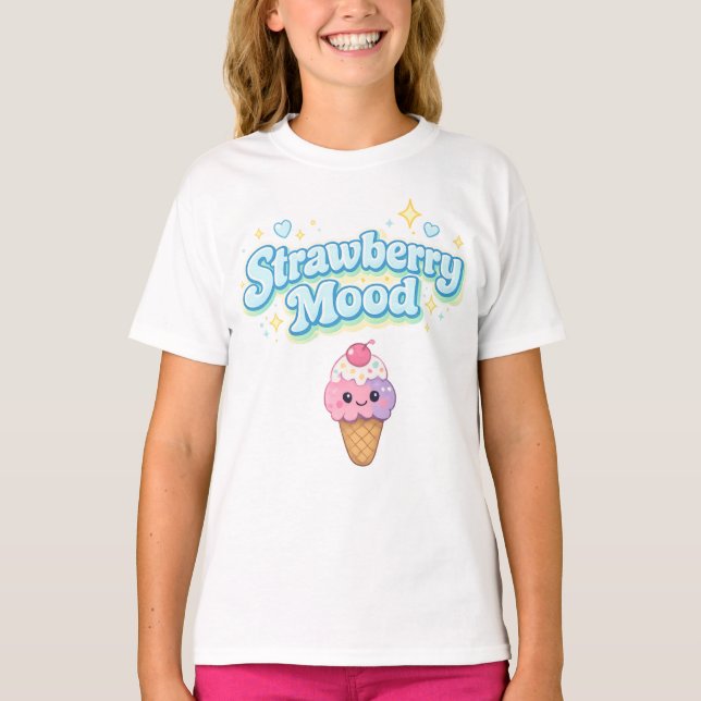 Camiseta Infantil Fofo Retrô Morango Mood (Frente)