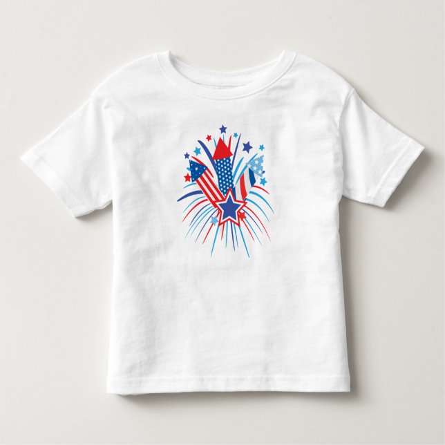 Camiseta Infantil Fogos de artifício vermelhos, brancos e azuis, 4 d (Frente)