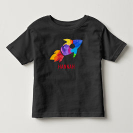 Camiseta Infantil Foguete Arco-Íris Aquarela Espaço Sideral Crianças
