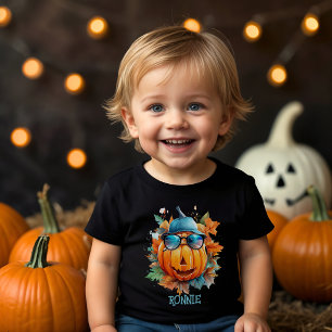 Camiseta Infantil Folha de Abóbora de Cor de Água Personalizada (Pum