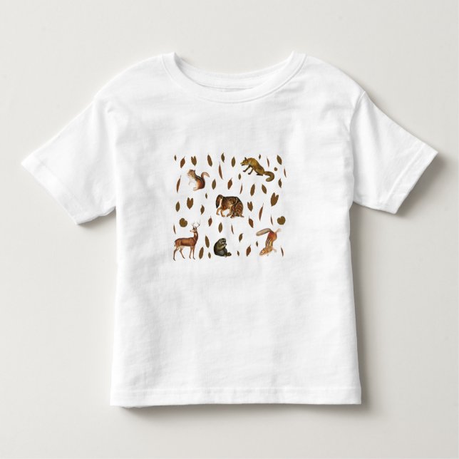 Camiseta Infantil Folhas de outono de Animais Florestais (Frente)