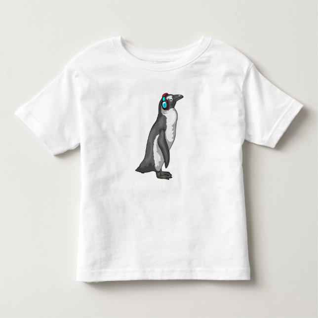 Camiseta Infantil Fone de ouvido para música pinguim (Frente)