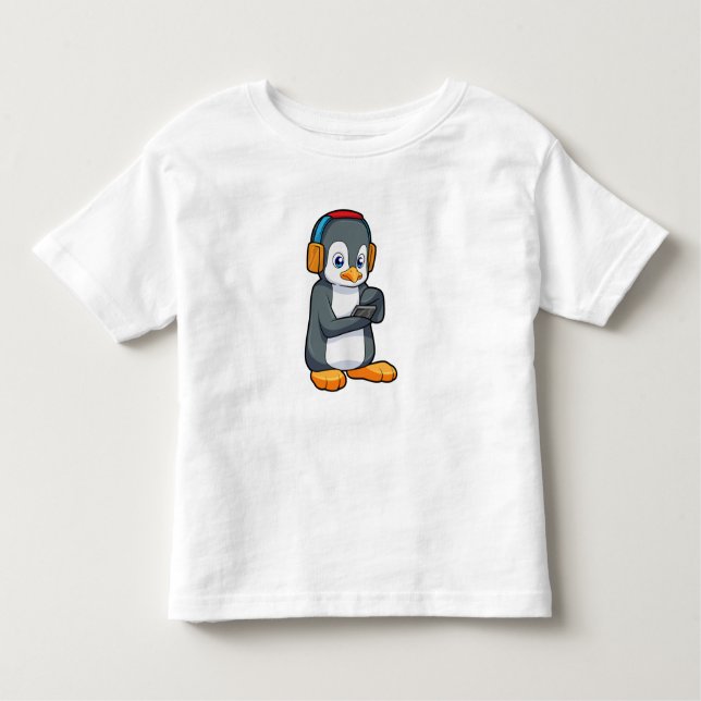 Camiseta Infantil Fone de ouvido para música pinguim (Frente)