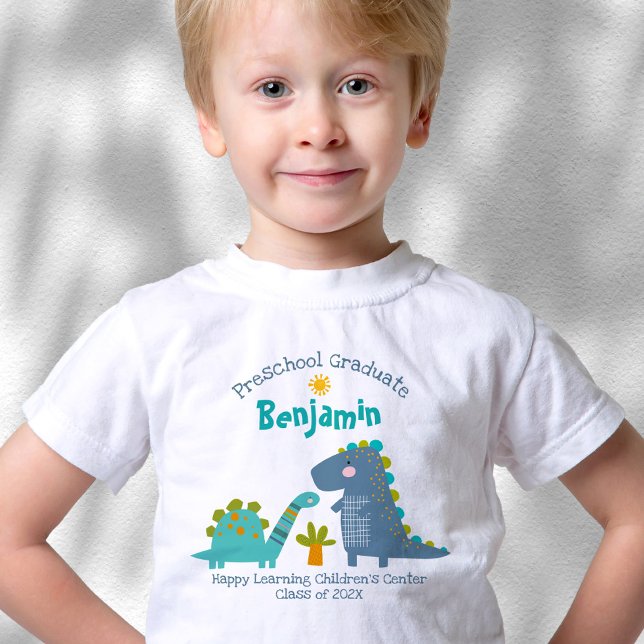 Camiseta Infantil Formatura de Menino na Pré-Escola Dinossauro Fofo  (Criador carregado)