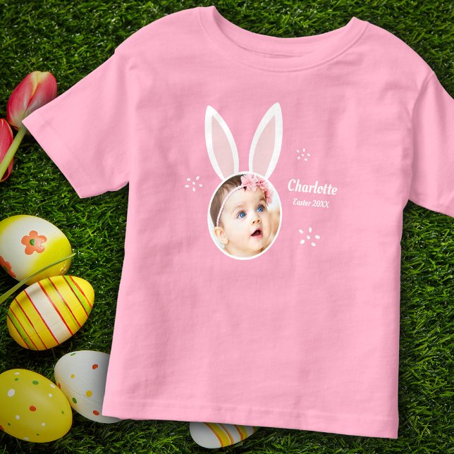 Camiseta Infantil Foto de Menina com "Bunny Ears" e Páscoa de Nomes (Criador carregado)
