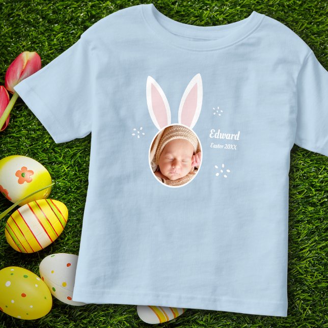 Camiseta Infantil Foto de Menino com Olhos Coelhinhos e Páscoa de No (Criador carregado)
