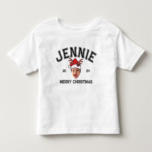 Camiseta Infantil Foto de Rosto Engraçado Personalizado - Natal Hat (Frente)