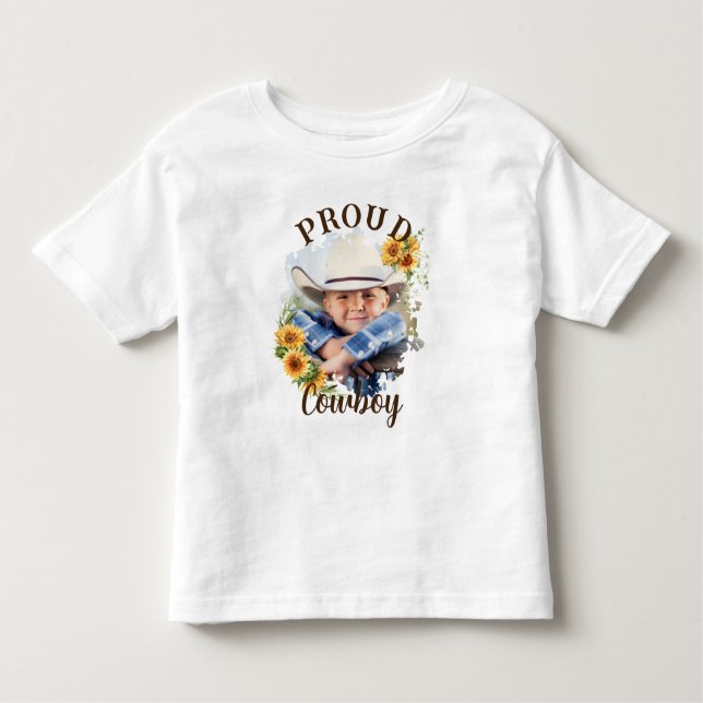 Camiseta Infantil Foto Personalizada de Caubói com Texto e Acento de (Frente)